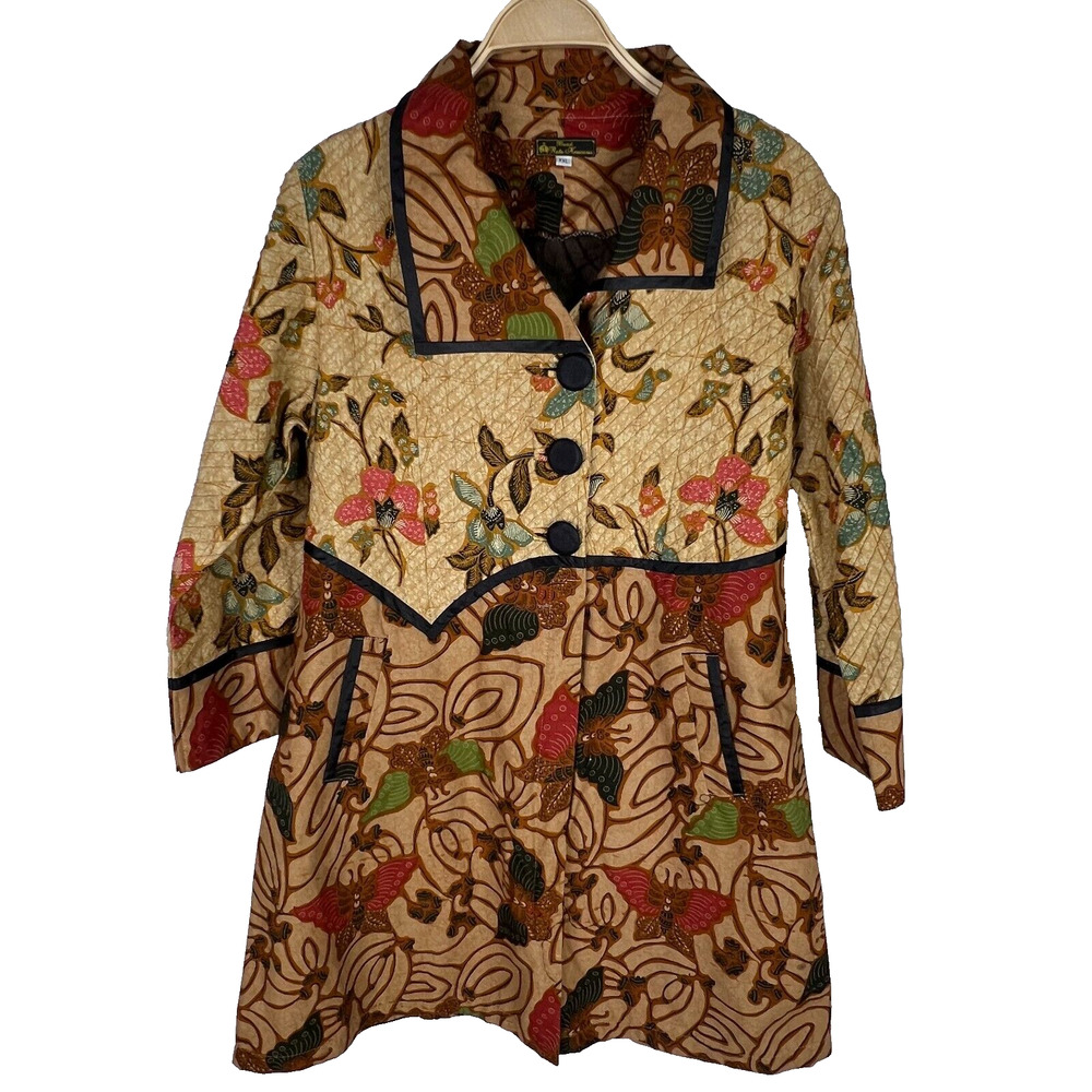 Batik Rata Kencana Size XXL Cotton Block Print 3/4 Sleeve Tunic Dress Moth Print
